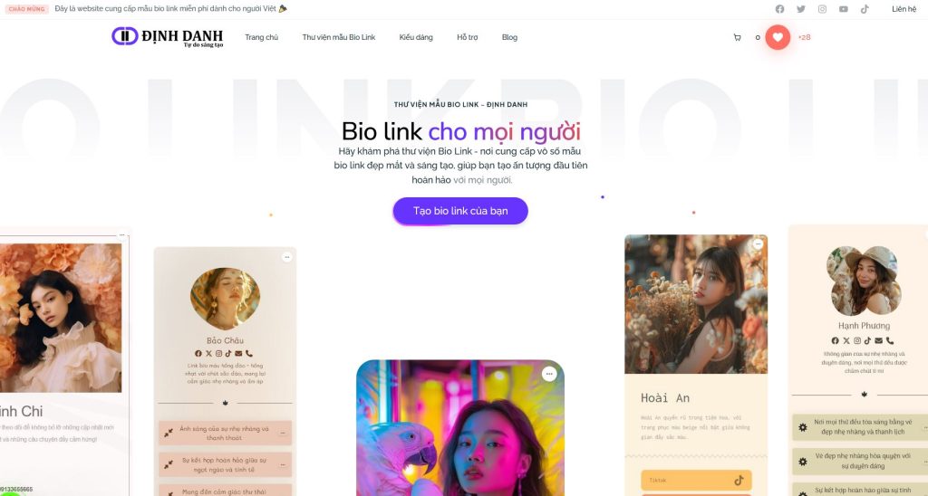 thư viện mẫu bio link Định Danh